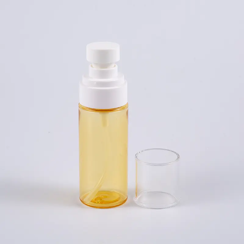 Halbtransparente, farbige, runde 50-ml-Lotionsflasche aus PETG mit dicker Wand und Kunststoff-Sprühpumpe Halbtransparente, farbige, runde 50-ml-Lotionsflasche aus PETG mit dicker Wand und Kunststoff-Sprühpumpe