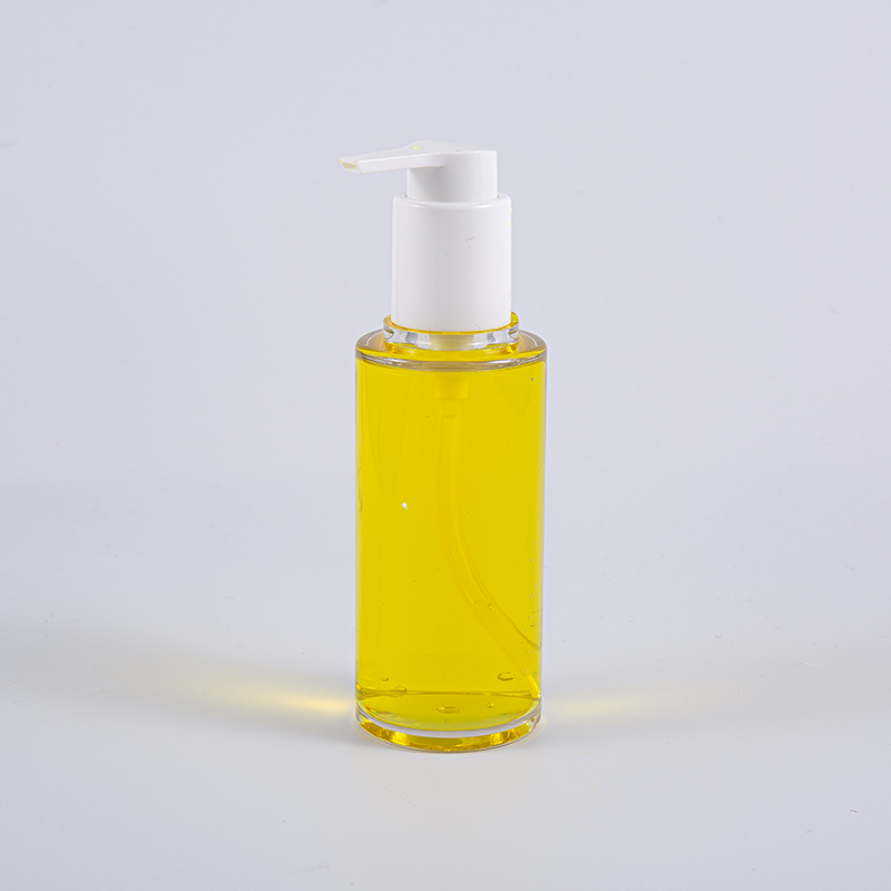 Transparente 100-ml-Lotionsflasche aus PETG in runder Form mit weißer Kunststoffpumpe