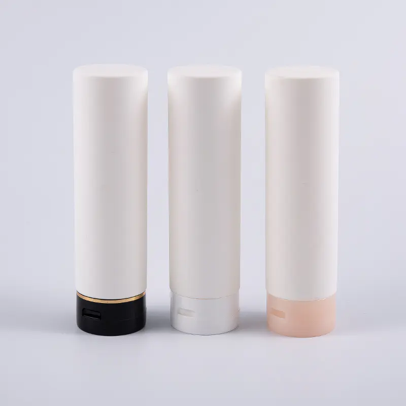 Weiße Soft-Touch-runde umgekehrte 180-ml-PE-Haarspülungs-Reinigungsflasche mit Klappverschluss
