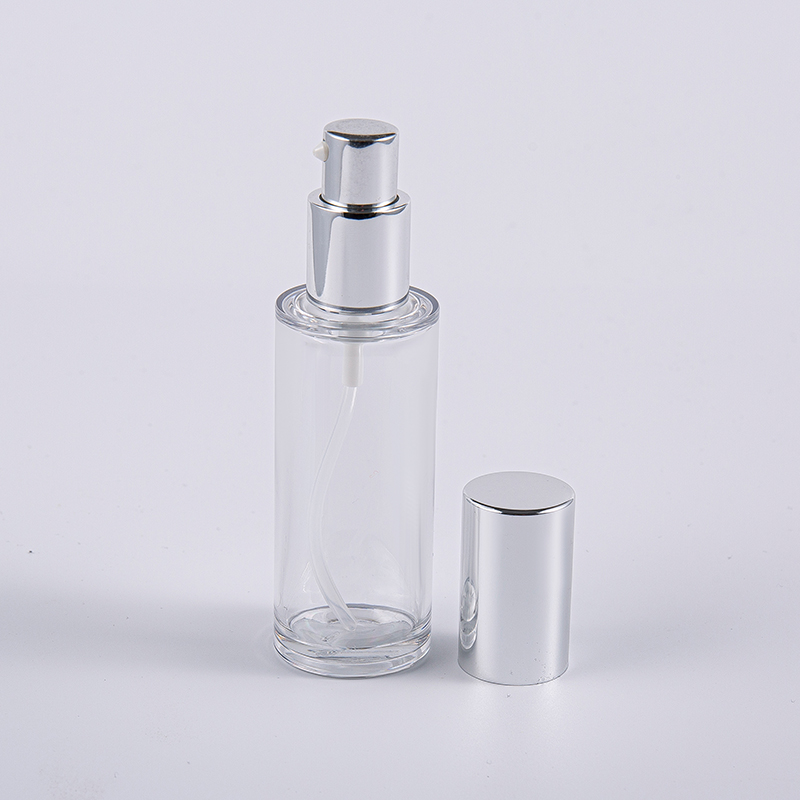 Hochwertige, runde 35-ml-Lotionsflasche mit Aluminiumpumpe für unterwegs