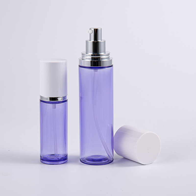 Lila Farbe 100 ml runde Serum-Lotion-Flasche mit Aluminiumpumpe Lila Farbe 100 ml runde Serum-Lotion-Flasche mit Aluminiumpumpe